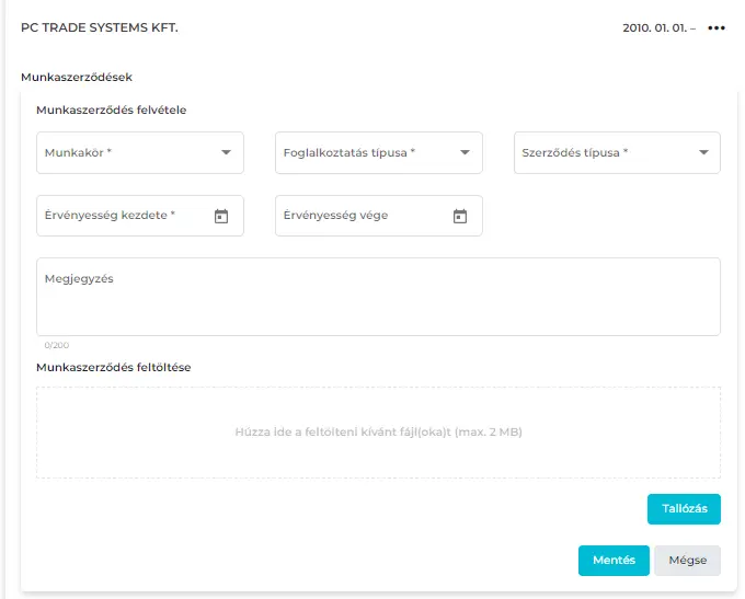 "Munkaszerződés felvétele"
