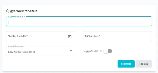 "Új gyermek adatának felvétele"